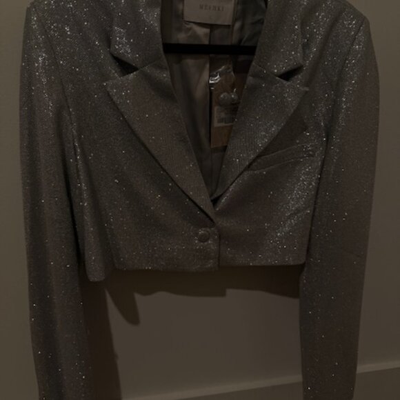 Meshki Silver Glitter/Sparkle Blazer Mini Skirt Set L/XL - NWT - Picture 2 of 8